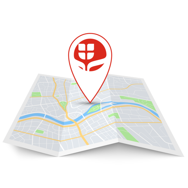 Landkarte mit Suchnadel, worin das Wiener Städtische Logo inkludiert ist 
